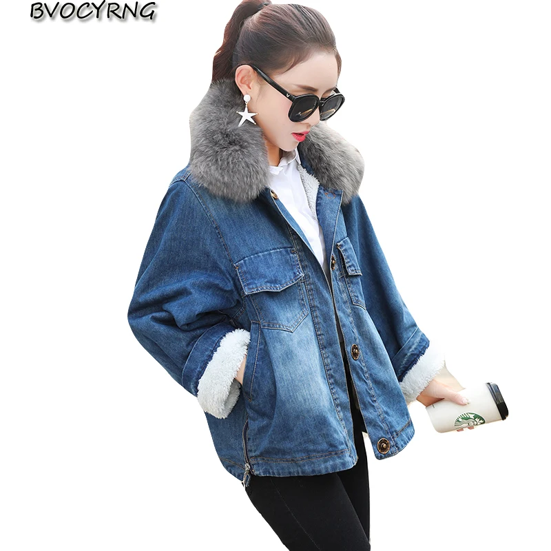 Épaissir Automne Femelle 2018 Court Femmes De Veste Nouvelle Blue Jean Imitation Col Agneau Hiver Paragraphe Outwear Cheveux Fourrure coréen Lâche En rqHr10
