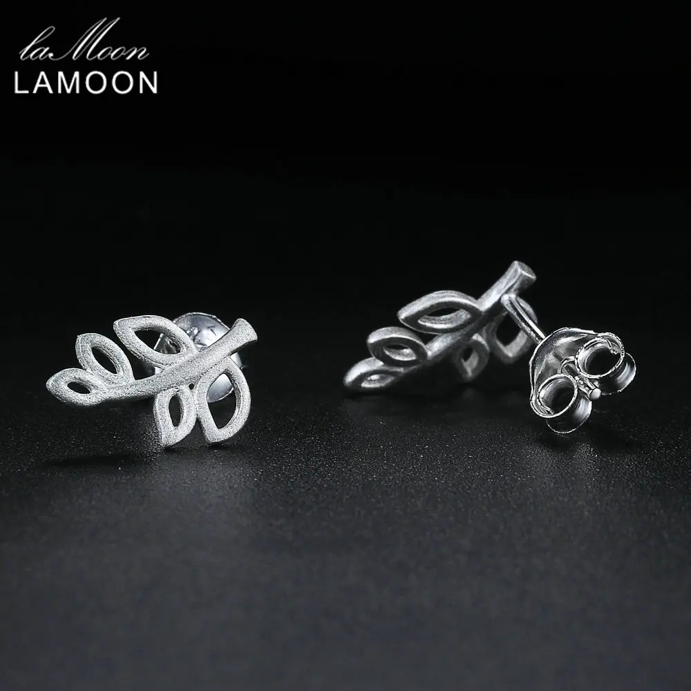 LAMOON 2017 New Special Wiredrawing Leaves Branches 925-Sterling-Silver Earrings S925 Fine Jewelry For Women Wedding LMEY213