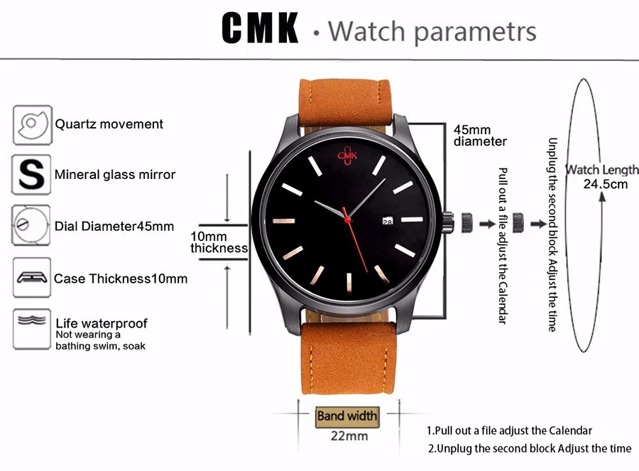 Горячая CMK Военная кожа Бизнес Кварцевые часы для мужчин лучший бренд класса люкс Спорт повседневное календарь наручные часы Relogio Masculino часы