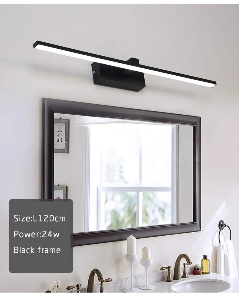 Bathroom Mirror Front Light Modern Led Wall Light Black&White Luminaires New Sconce Led Wall Lamp L60 80 100 120cm Bathroom Lamp