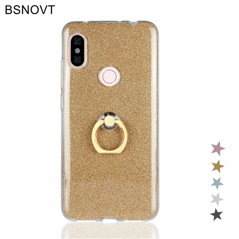 

Xiaomi Redmi Note 6 Pro Case Shiny Glitter Bling Silicon Phone Case Soft Cover Redmi Note 6 Pro Finger Ring Bracket Back Cover