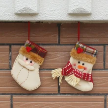 3pcs/lot 2016 New Short Christmas Stocking Xmas Tree Decoration Gift Candy Bag Santa Snowman Christmas Decoration Socks