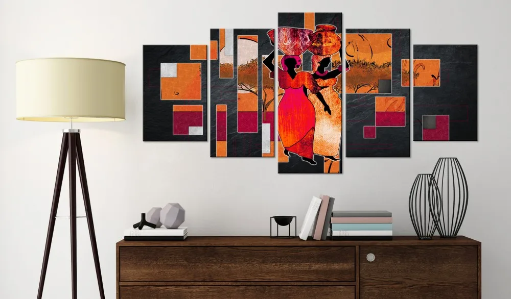 5 Панель Холст Настенная абстрактная африканская Женская пейзажная Картина на холсте Безрамная настенная живопись Декор для гостиной(без рамки