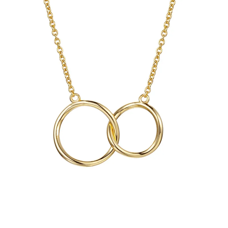Classic Two circles Pendant 14KT GOLD colour Real 925 Sterling silver