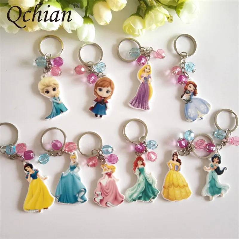 

Belle Jasmine Elsa Ariel Princess Series Keychain Jasmine Key Chains Holder Pendant Keyring HandBag Ornaments Kid's Gift Acrylic