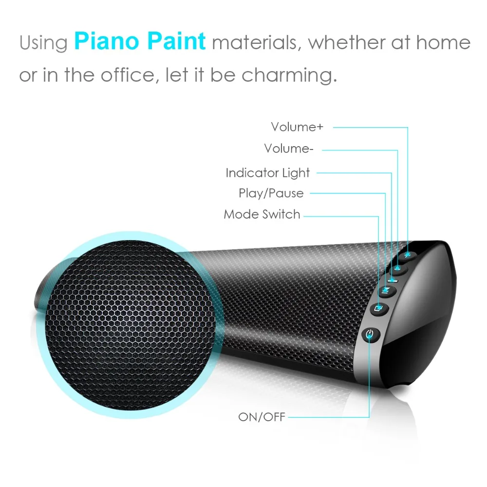 YINEW Bluetooth 5.0 FM Soundbar Wireless Speaker 20W Home Theater Column Surround Sound System Stereo Wall-Mounted Speaker