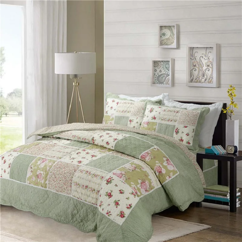 Korea Style Floral Patchwork Quilt Set 3pcs 4pcs Bedding Cotton