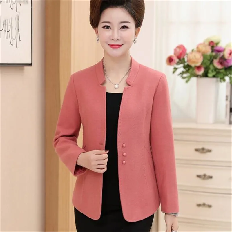 

New Middle-aged Women Spring Autumn Coat Women's Plus Size Imitation Wool Outerwear Elegant Long-sleeve Slim Lady Short Jacket
