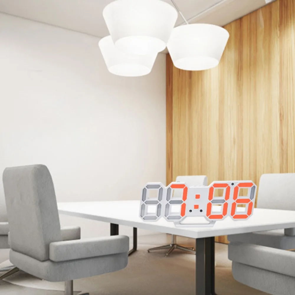 3D светодиодный современный настенные часы дисплей 3 уровня яркости затемнения Ночная функция повтора для дома, кухни, офиса#252761