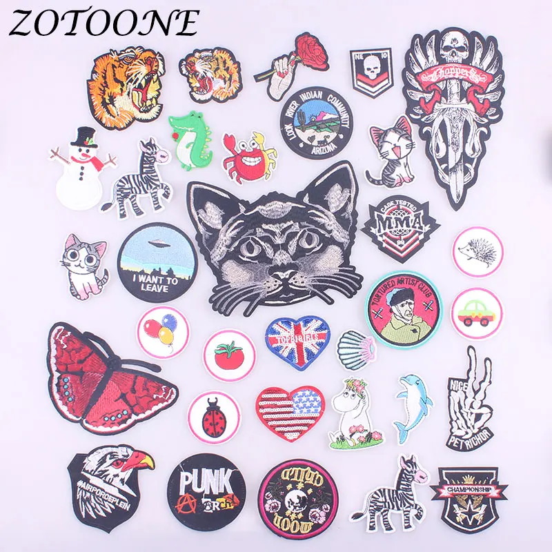 ZOTOONE железные нашивки для одежды бабочка Кот тигр сердце круглые вышитые стикер