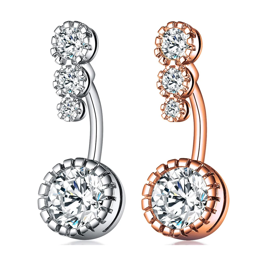 

4 Clear CZs Belly Button Rings 316L Surgical Steel Piercing Navel Rings Belly Nombril Body Jewelry Ombligo Women Men 1.6*10mm