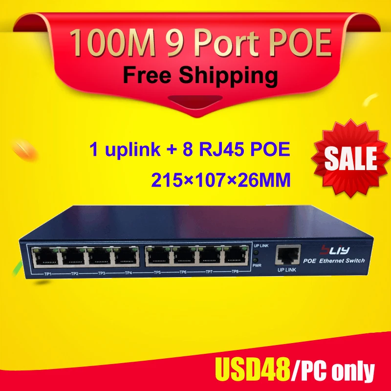 

1+8 ports switch poe 10/100Mpbs IEEE802.3af/at 8 POE Switch Power For IP Camera and wifi router