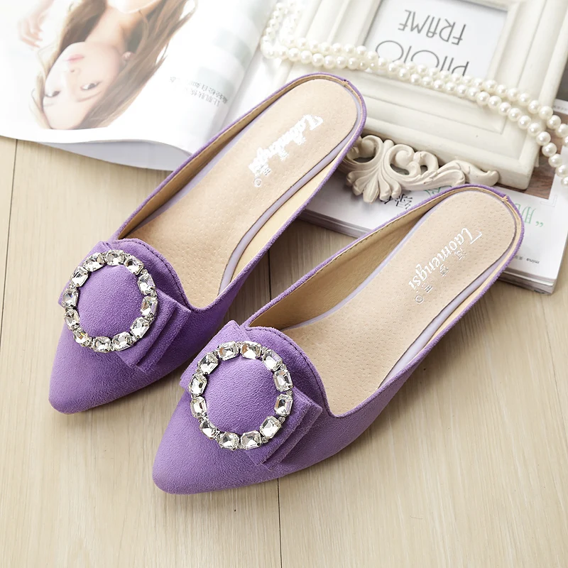 

Sexy Pointed Toe Womens Flat Slippers Slip On Shoes Woman PU Leather Loafers For Women Summer Casaul Slides YX0045