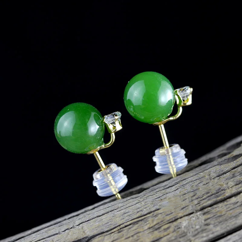 Серьги пусеты в форме шара из натурального золота с цирконием|stud earrings|earring studs