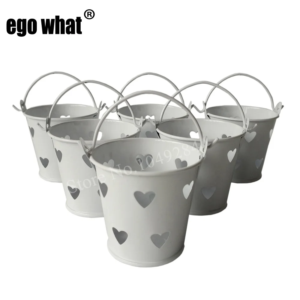 D6XH5CM white Metal mini Bucket garden Small Pails Mini nursery pots