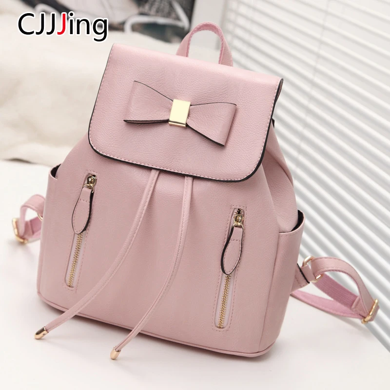 

Women Backpack School Bags For Teenager Girl Female Causal Multifunction Leather Backpack Rope Seal Bowknot Decorate CJJJing
