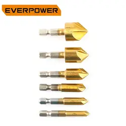 Everpower 6 шт. фаски Резак HSS Сталь сверло Титан покрытием 5 флейты фаски конца фрезы по дереву сверла комплект