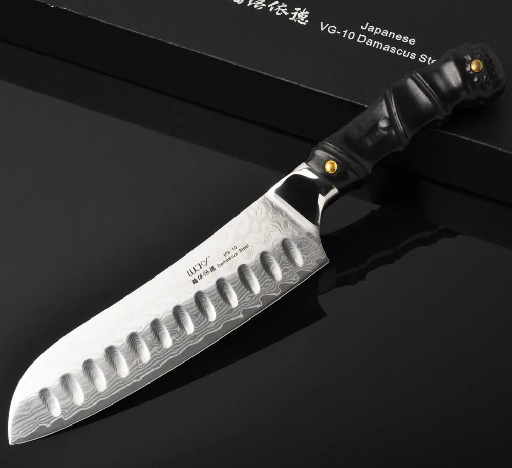 8 дюймов нож шеф повара Santoku Дамаск забитое Рифленое лезвие на ядре VG10 Палисандр