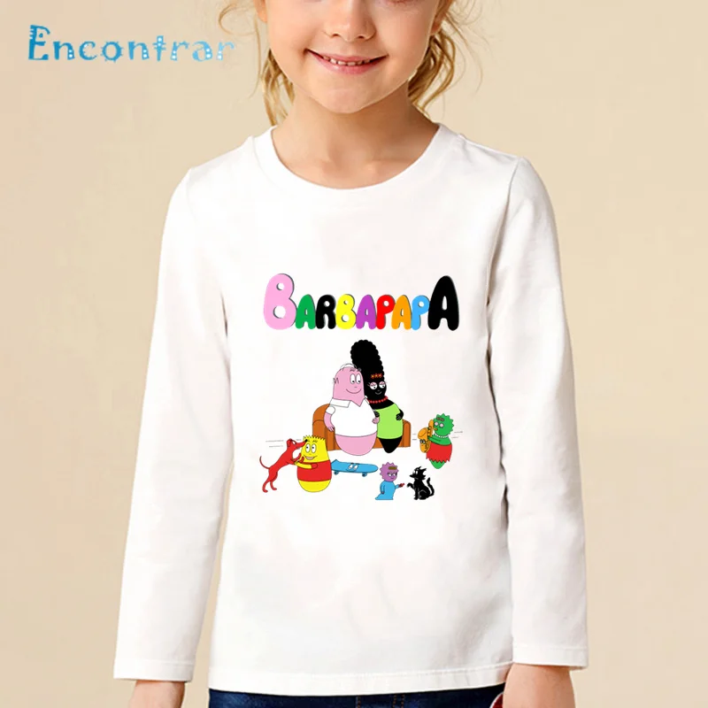 Дети мультфильм Barbapapa симпатичная футболка с принтом забавные детские футболки, Повседневное Топы комфортный для мальчиков и девочек с длинными рукавами, футболка для малышей, LKP5162 - Цвет: white-F