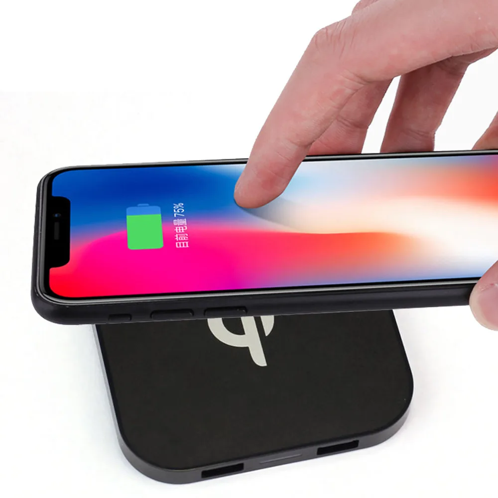 Nuovo Portatile Mini Qi Sicuro Caricabatterie Беспроводной коврик di Ricarica Veloce Dual USB Semplice для Iphone8/8