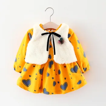 

winter Baby Girls Dress Long sleeve love dress+vest 2pcs Thick warm 2018 New Princess Dress Kids Clothes baby Dresses For 6-24M