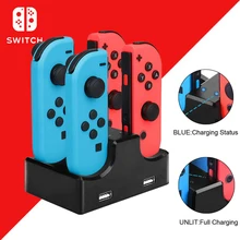 4 в 1 дорожный переключатель Joy-con зарядное устройство подставка светодиодный зарядная док-станция 2 USB для nintendo переключатель игровые аксессуары