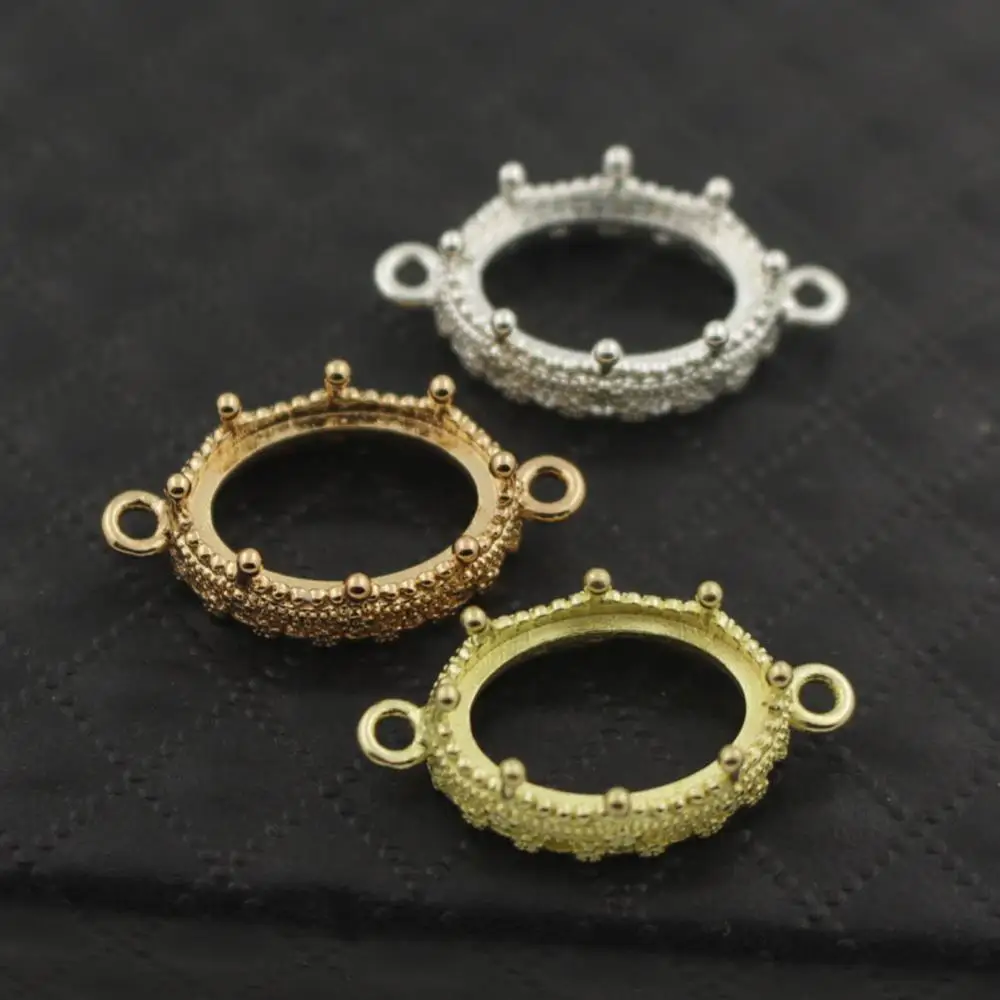 

Open Back Pendant Strong Crown Bezel Setting with 2 Loops Conntors fit 10x14mm 13x18mm Oval Cameo Cabochon Base Findings DIY
