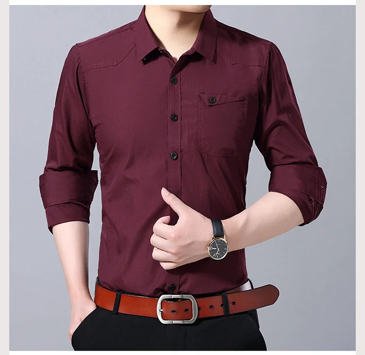 Осенние новые мужские рубашки Slim Fit Pocket мужские Camisa черный белый хаки кнопка вниз длинный рукав хлопок Повседневная Мужская рубашка 4XL 5XL