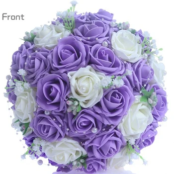 

PE Silk Handmade Wedding Bouquet Bridal Pearls Posy Bridesmaid Bouquet Purple + White