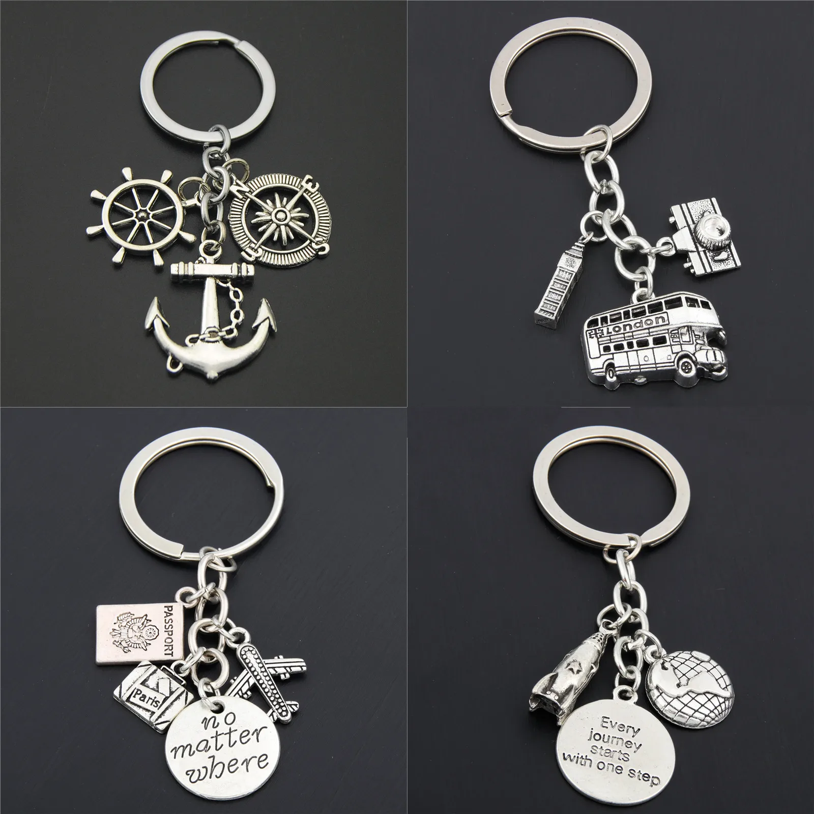 1pc London Big Ben Keychains No Matter Where Airplane Charms Compass