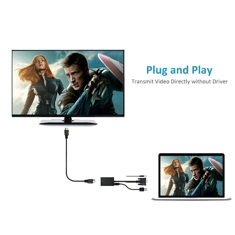 Кабель переходник Rovtop 1080P VGA папа HDMI мама с аудио и USB кабелем|Кабели VGA| |