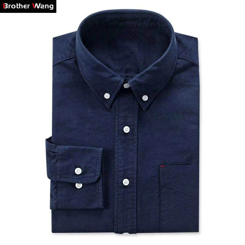 

Brother Wang Brand Men's Business Dress Long-sleeved Shirt Fashion Casual Classic Cotton Oxford Shirt Bottom Shirt