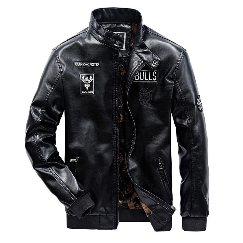 Новая мужская кожаная куртка зимняя дизайнерская стоячий воротник размера плюс PU черная мотоциклетная куртка пальто мужская кожаная байкерская куртка 3XL D8F5582