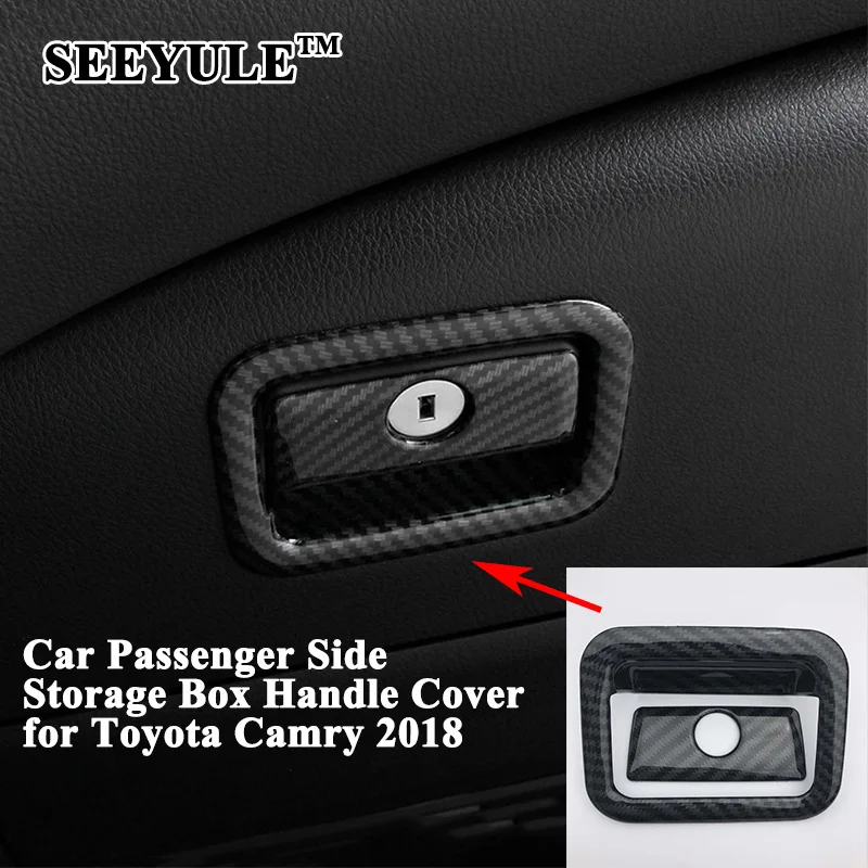

1set SEEYULE Car Passenger Side Storage Box Handle Cover Decoration Sticker Console Styling Accessories for Toyota Camry 2018