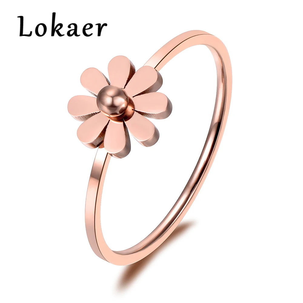 

Lokaer Simple Daisy Ring Stainless Steel Jewelry Rose Gold Color Cute Style For Girl Christmas/new Year Gift R18138