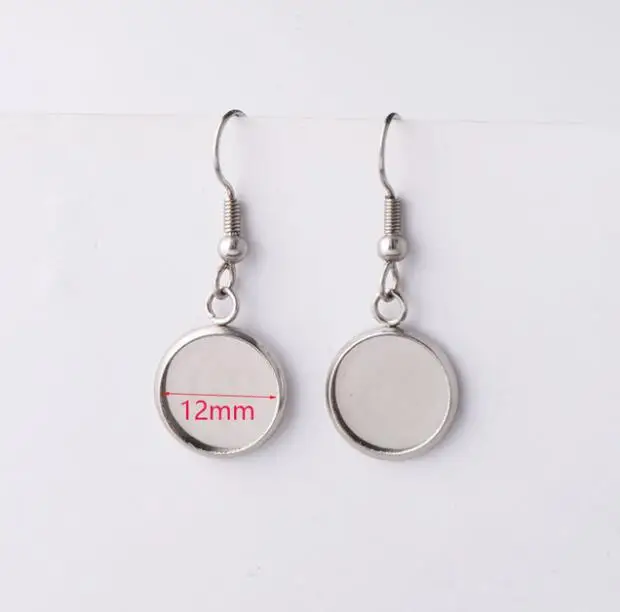 

round/Heart/teardrop shape Stainless Steel Dangle Cameo Frame Cabochon Setting Earrings Components Earrings for 12mm y1197