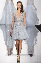 2016 Zuhair Murad Design Abendkleid V-AUSSCHNITT Ärmellose Tüll Perlen Kurze Kleider Cocktail Party Robe De Soiree MY1108-16