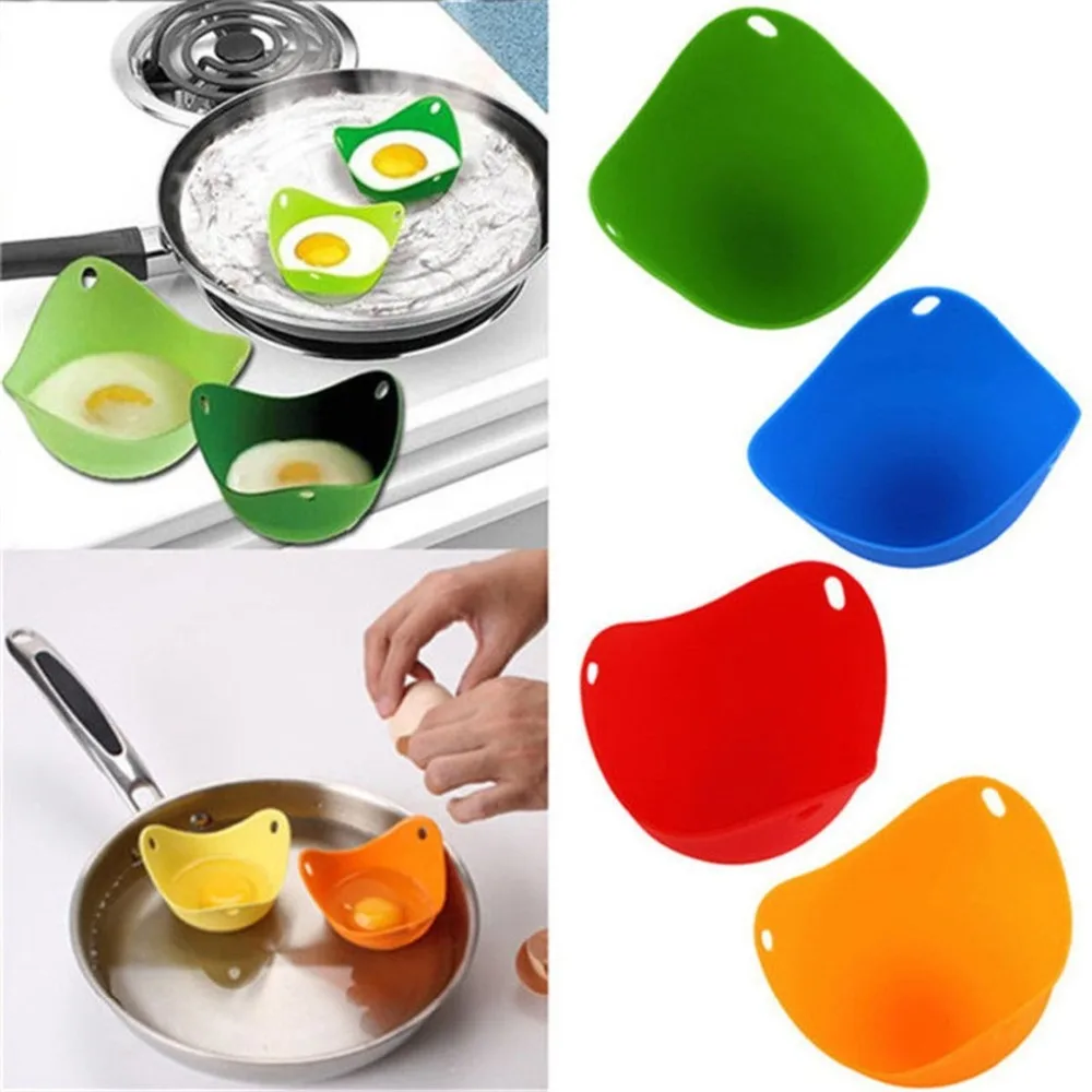 Set Of 4 Silicone Egg Poaching Cups with Ring Standers For Microwave or Stovetop Egg Cooking BPA Free  (9)