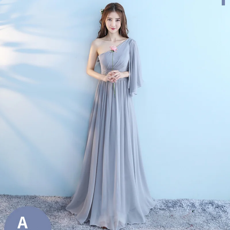JaneyGao/платья подружки невесты новое поступление женское элегантное вечернее платье из шифона длиной до пола ТРАПЕЦИЕВИДНОЕ ПЛАТЬЕ серого цвета для свадебной вечеринки - Color: Grey A style