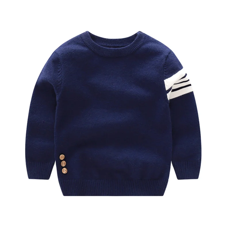 Повседневный свитер для маленьких мальчиков однотонный хлопковый пуловер с круглым вырезом Модный зимний свитер с длинными рукавами детский пуловер От 1 до 3 лет Одежда для маленьких мальчиков - Цвет: Navy