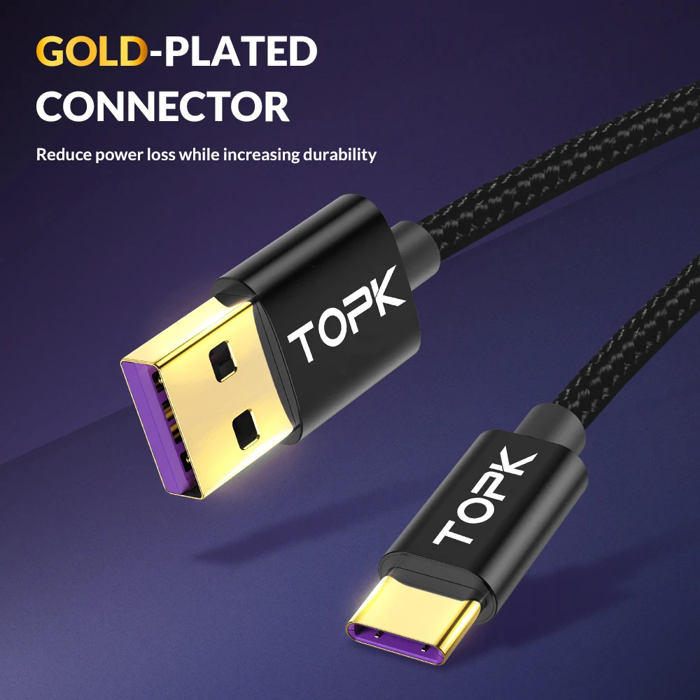 Кабель зарядный TOPK USB Type C 5 А для Samsung S9 S8 Plus|Кабели мобильных телефонов| |
