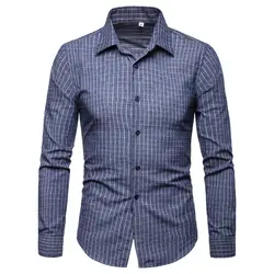 Осень Лето модный бренд мужской одежды Повседневное Slim Fit рубашка с длинными рукавами мужские решетки плед Бизнес рубашка Camisa Hombre 2