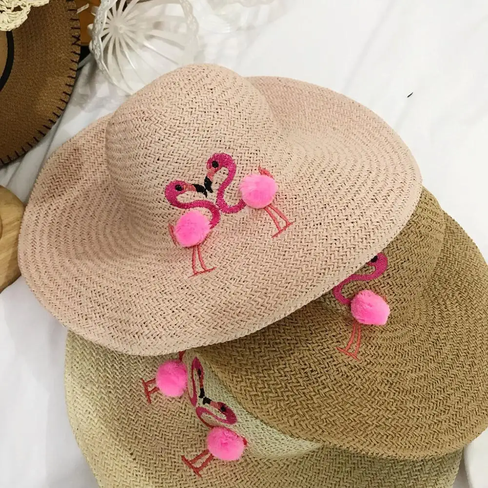MISSKY الكبار لطيف فلامنغو التطريز Sunshading قبعة مع كبير إيف جولة الأعلى شاطئ كاب هدية حلية لطيف جميل قبعات SAN0