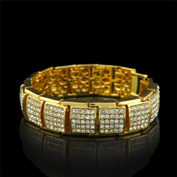 

Ice Out Cubic Zirconia Bracelets For Men Top Quality Pop Hiphop Bracelet Bling Gold Silver Color Plated Hip Hop Chains