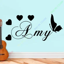 Personalised Boys or Girls Name With Hearts and butterfly Wall Stickers Girly Decal Vinyl Mural 27x58cm Custom Made Wall Decals