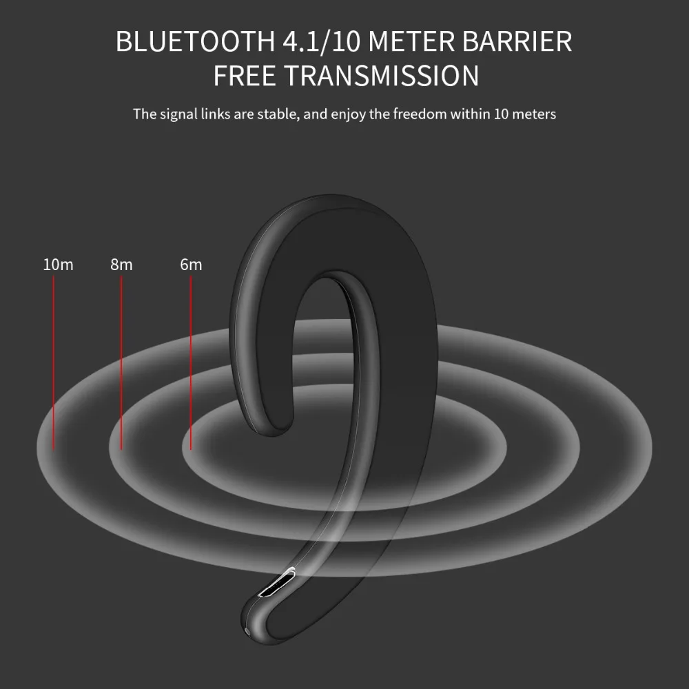 KOYOT Bluetooth 4.1 Earphone Bone Conduction Earhook Wireless Sport Headphone Hands-free Headset with Mic For iPhone Samsung