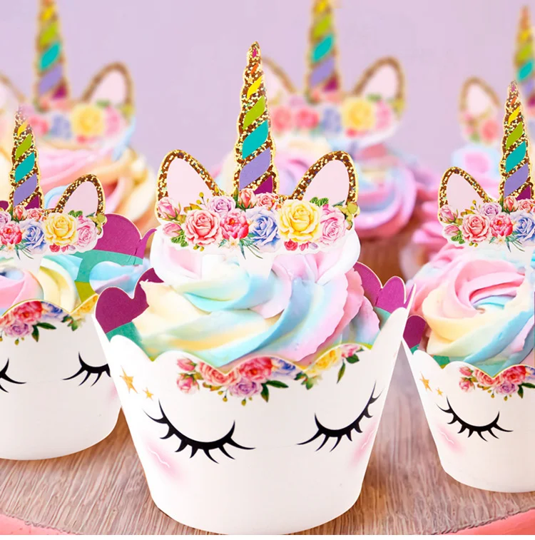 QIFU Единорог украшения для кексов обертка для кексов Единорог украшения на день рождения Детские украшения для торта украшения для дня рождения