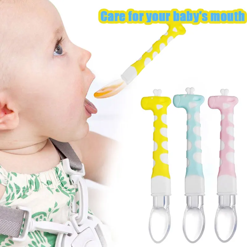 

Baby Feeding Spoon Training Giraffe PP Feeding Tool Protect Juice Safe