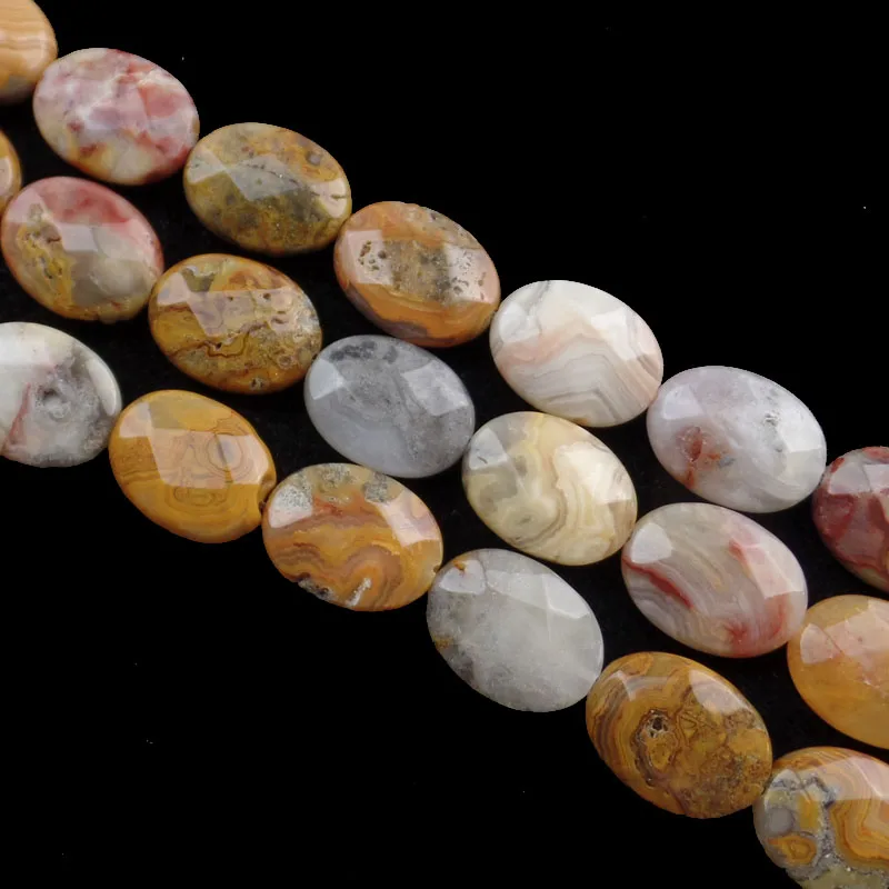 (Бесплатная доставка) 13 шт граненые желтые Crazy Lace Stone овальные бусины 16x12x6 мм