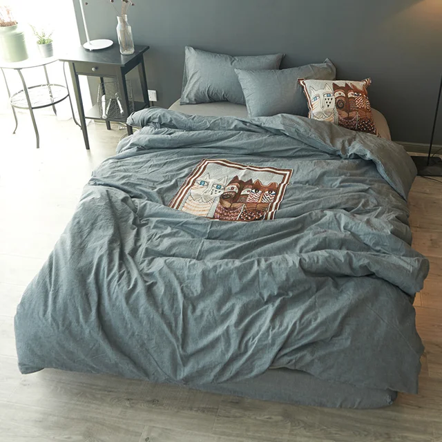 3 Cats Full Queen King Size 4 Pcs Washed Cotton Linen Bedding Set 3 Cats Full Queen King Size 4 Pcs Washed Cotton Linen Bedding Set Abstract Anime Cat Duvet Cover Bed Sheet Pillowcases